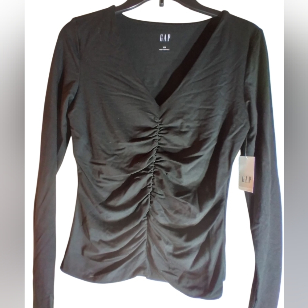 NWT GAP Black Ruched Women's Top Size XS Stretchy Whimsigoth Witchy Grunge Trip